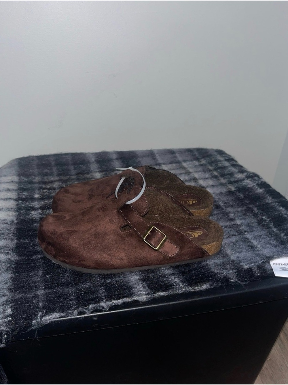 White Mountain Brown Suede Clog Mules with Buckle